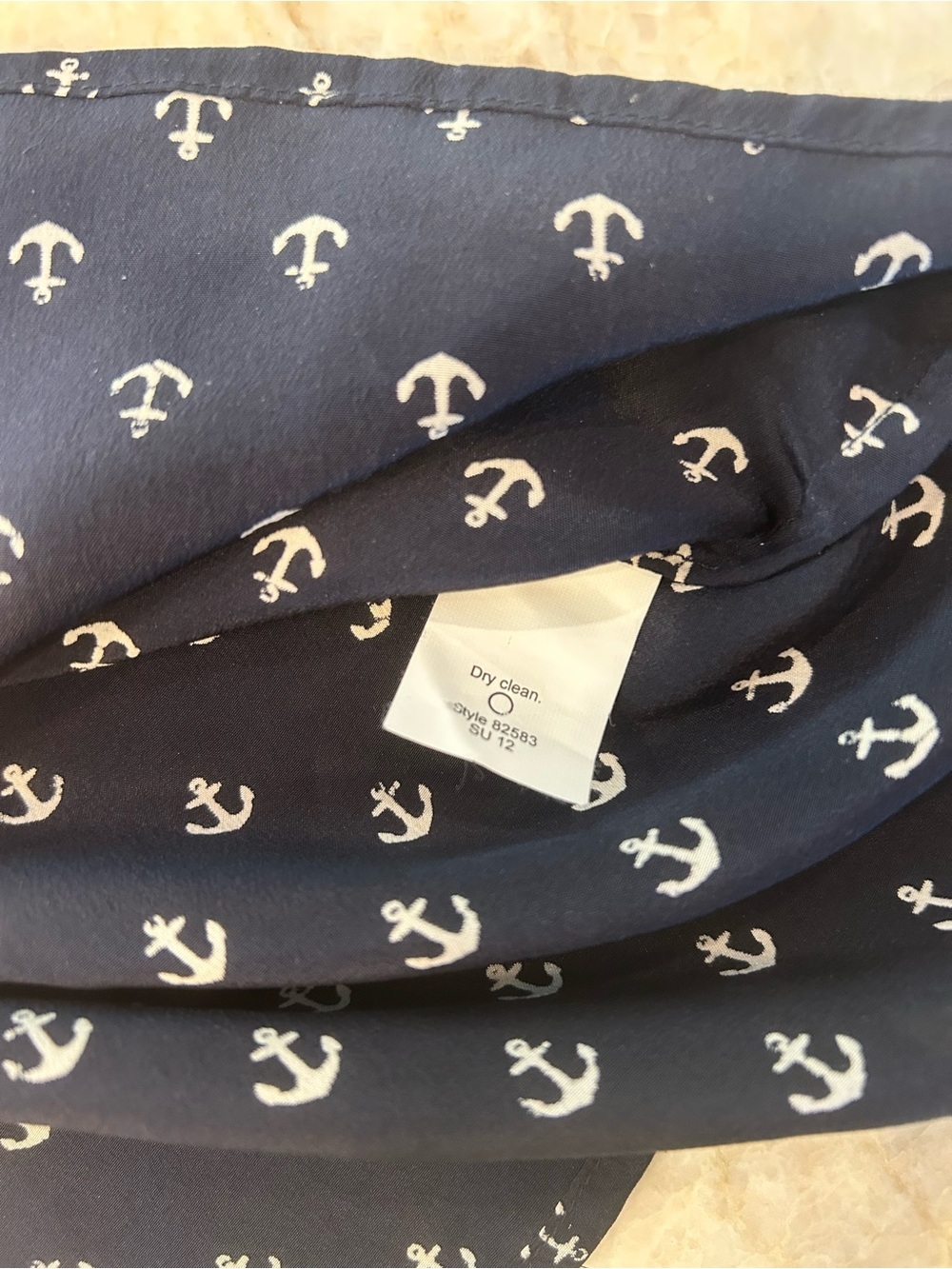 J.Crew Anchors Away 100% Silk Blouse Size 2 Navy Anchor Print Nautical - Picture 5 of 7